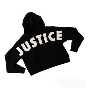 Justice Cropped Black Hooded Long Sleeve Pullover Sweater Size 10